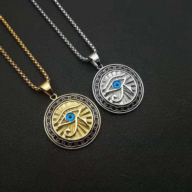 Wholesale New Alloy Gold Plated Blue Eyes Round Plate Pendant Necklace
